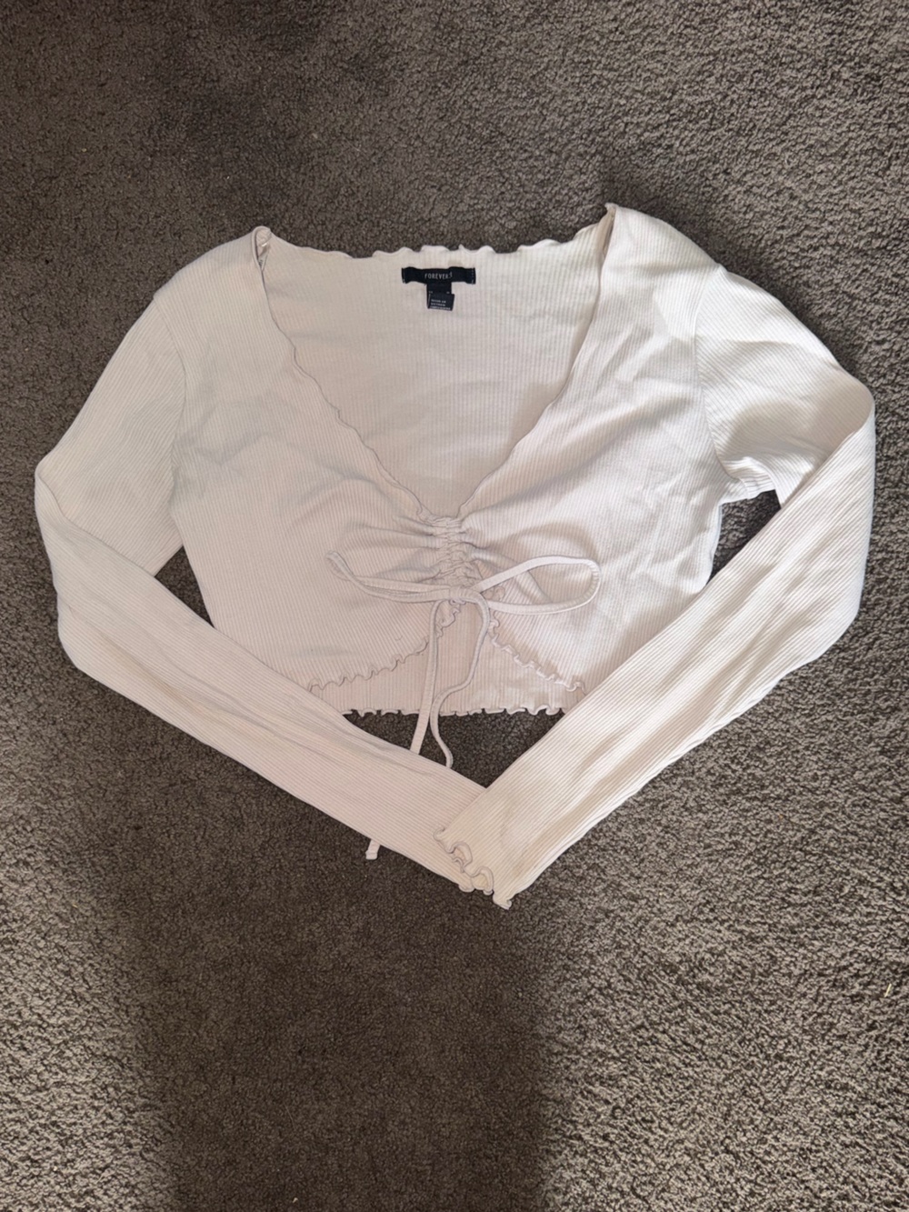 Ribbed Lettuce edge Long Sleeve Cropped blouse
